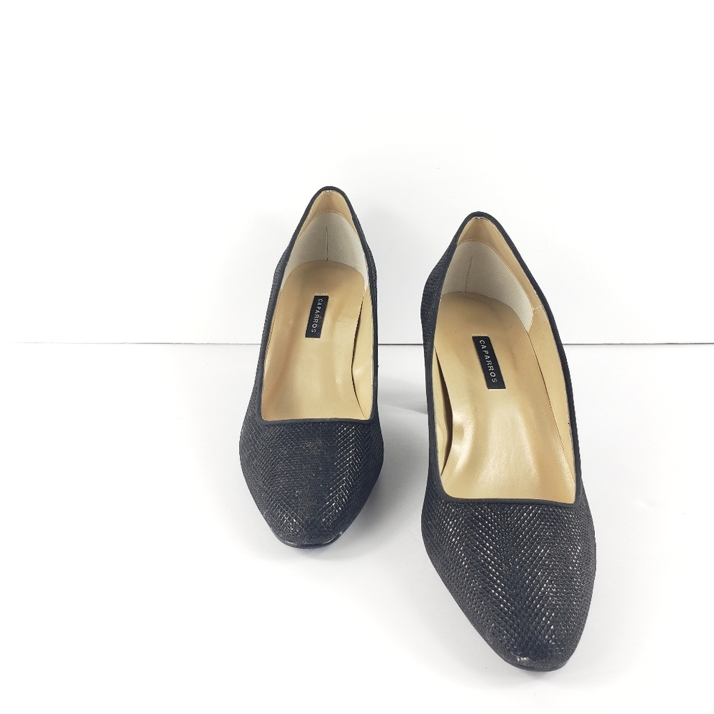 CAPARROS WOMEN SHINY BLACK BLOCK HEELS SIZE 8.5 - Picture 1 of 6